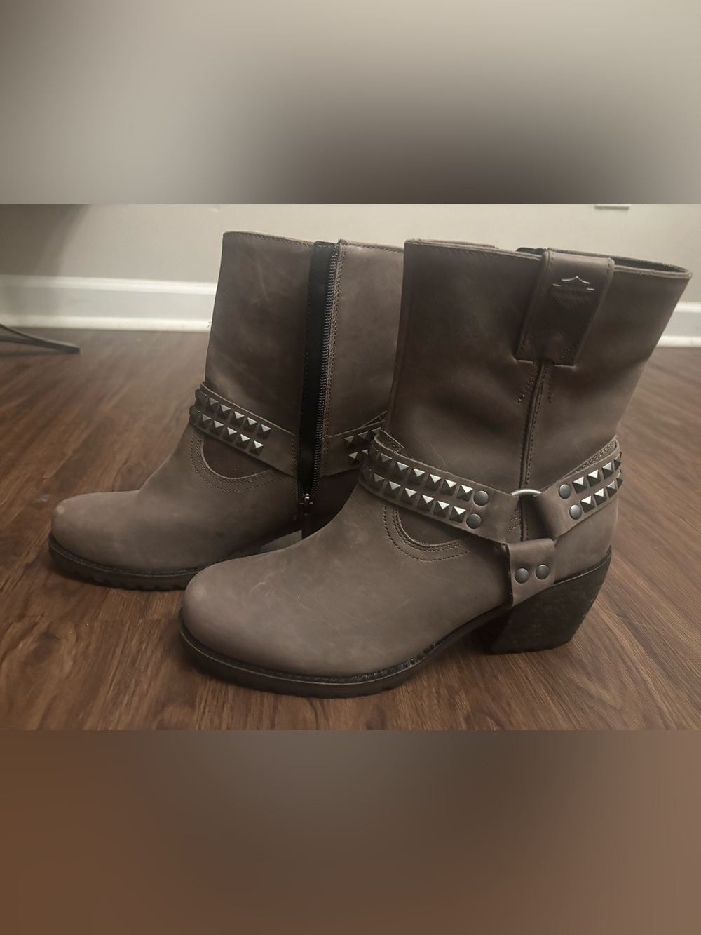 Harley-Davidson Women's Taupe Studded Harness Mid-Calf Boots